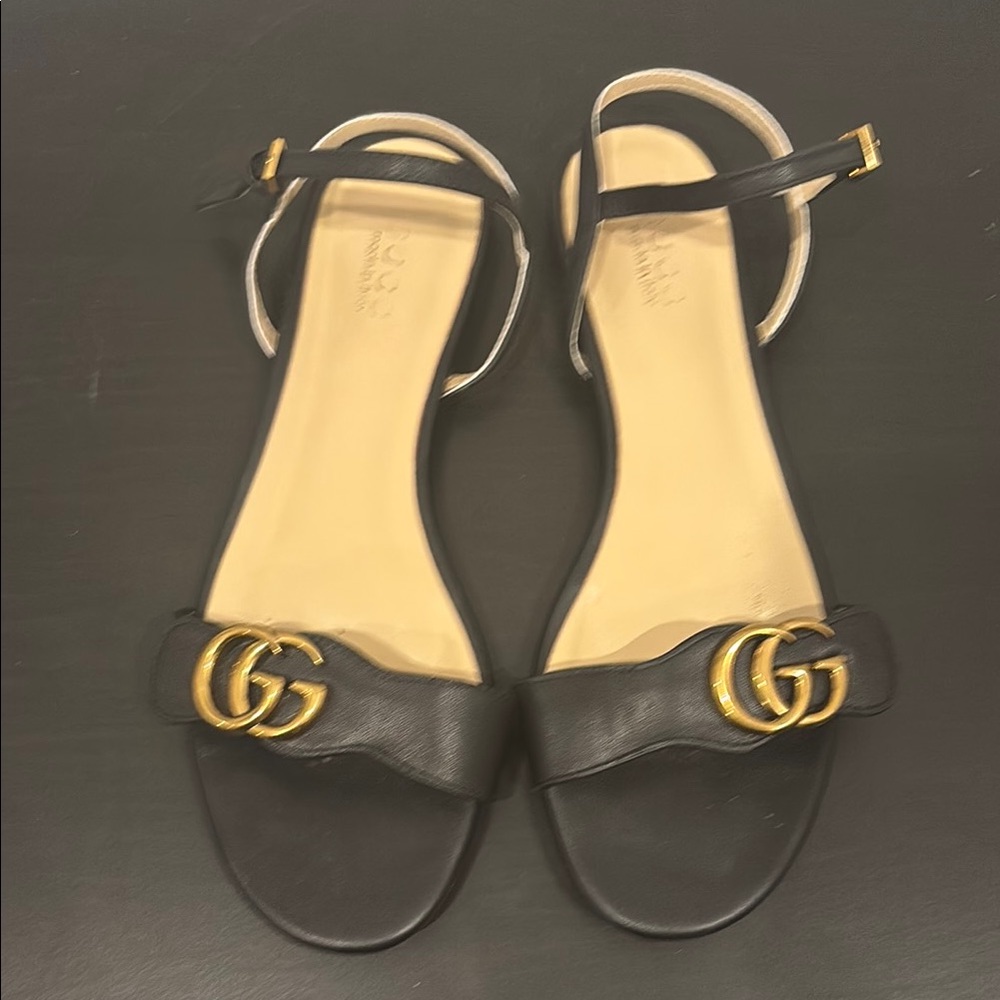 Gucci Black Sandals with Gold Logo